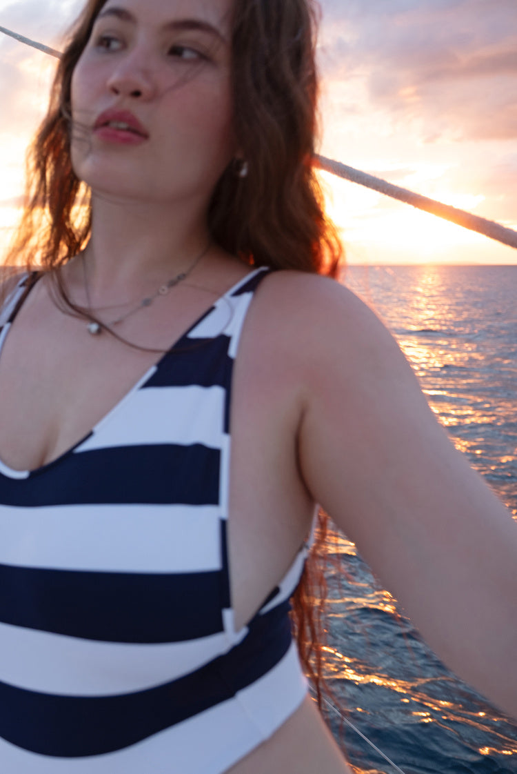 Sailor Stripe Anika One-Piece Swimsuit Navy
