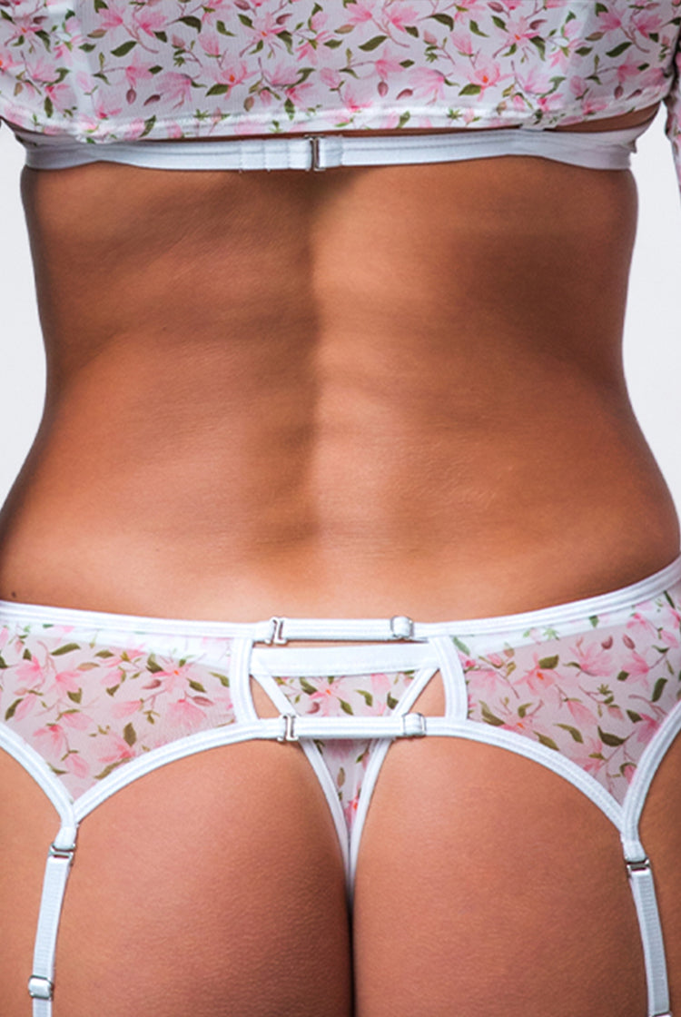 Paradise Garter Belt White & Pink