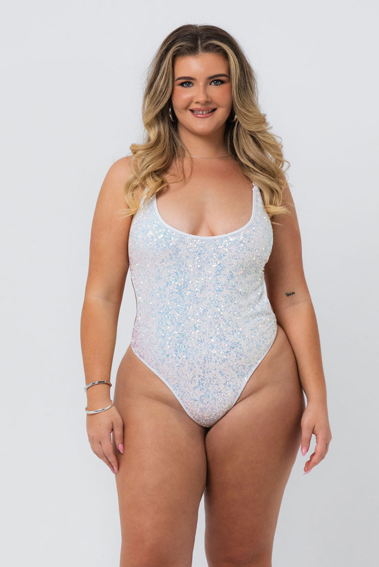Diamond Dust Bree Thong One-Piece Swimsuit Ice