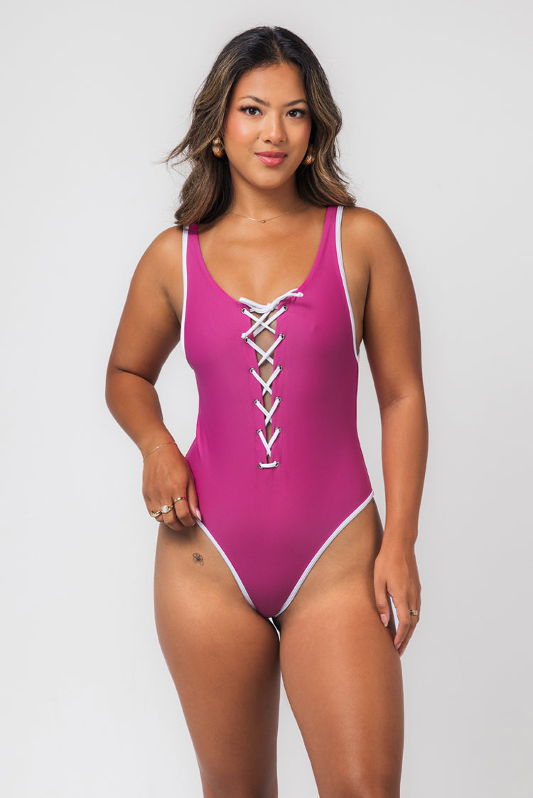 Hard Line Zoe Brazilian One-Piece Swimsuit Dark Pink