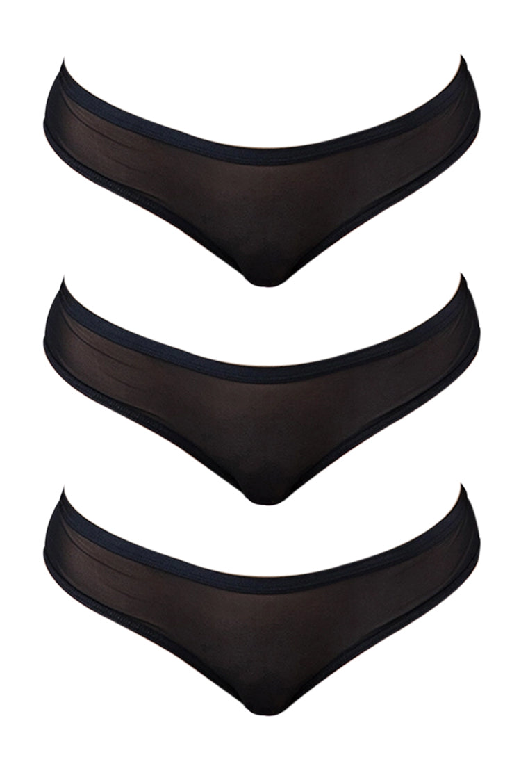 Hot Mesh Essential Mid Rise Panties Black 3 pack